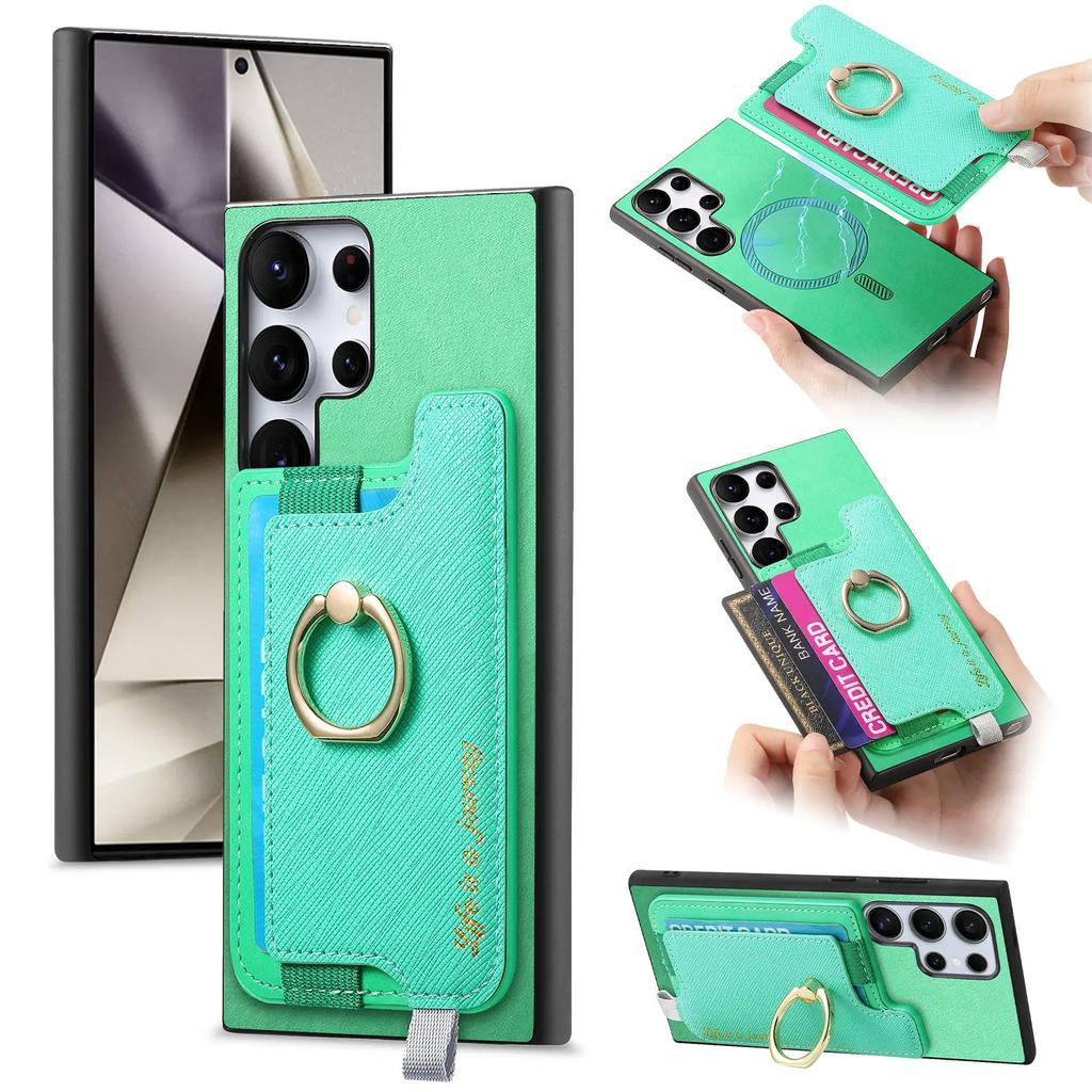 Carteira com Porta-Cartões Magnético 2 em 1 Capa de Couro com Suporte de Anel Destacável Para Samsung Galaxy S24 Ultra S23Plus A05 A55 A15 A25 Capa