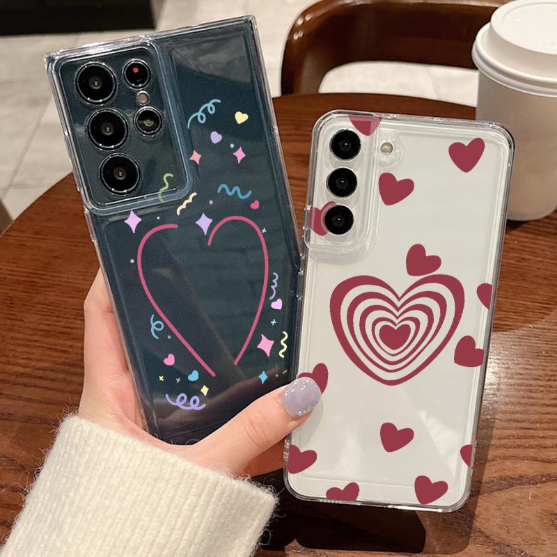 Silky Love Hearts Case For Samsung Galaxy S26 Ultra S25 FE S24 S23 S22 A54 A15 A35 A55 A16 A36 A56 A17 A37 A57 5G Soft Cover