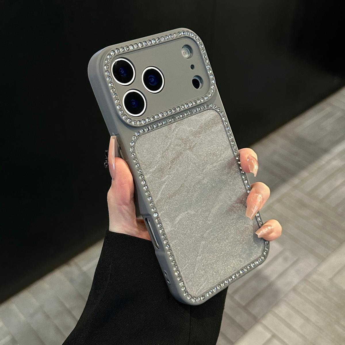 

Fashion Snow Mountain Velvet Pattern Large Window Phone Case For iPhone 17 16 15 14 13 Pro Max Glitter Diamond Shockproof Cover iPhone 13