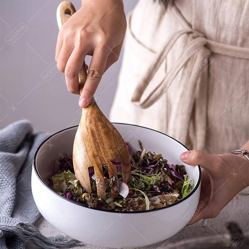 2Pcs Wooden Salad Spoons Acacia Salad Tongs Durable Wood Salad Mixing Dinner Fork And Spoon Long Handle Salad Server Spoons Set