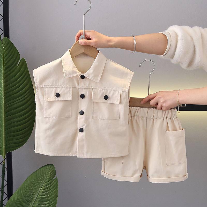 Chlapecký letní oblek košile dvoudílný set letní s krátkým rukávem dětské oblečení