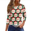 Women's Fashionable Casual Three Quarter Sleeve Christmas Printed Round Neck Top
