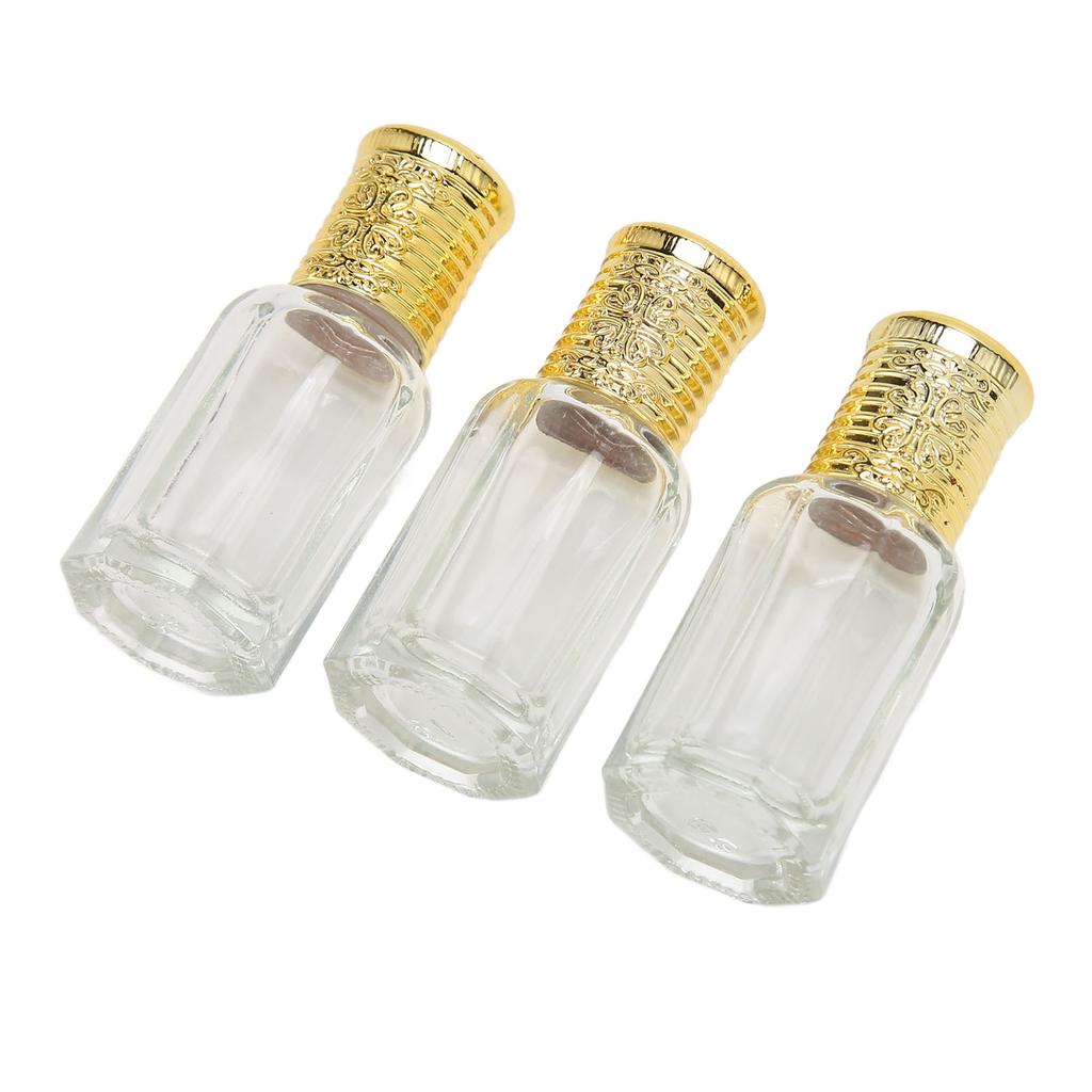3pcs Refillable Perfume Bottle 10ml Golden Cover Transparent Glass Refillable Perfume Container for