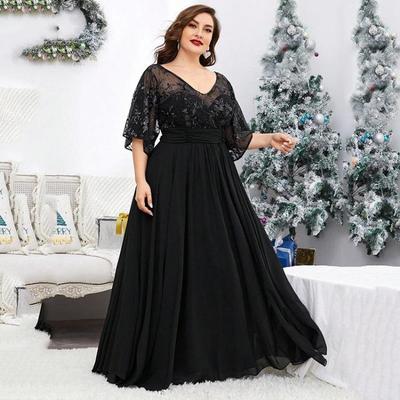 Rochie de seară Mărime mare Domnișoară de onoare European American Plasă cu paiete