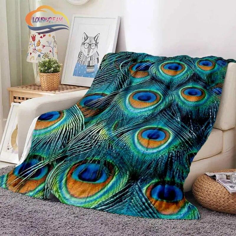 Peacock Feather Flannel Blanket Children's Blanket Sofa and Bed Warm Blanket Office Blanket Portable Travel Camping Blanket