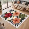 Tapete Floral de Hibisco Tropical Tapete Tapete Flor Vermelha Folha Verde Estampa Pátio Externo Quatro Estações Decoração de Casa Tapete de Chão Durável