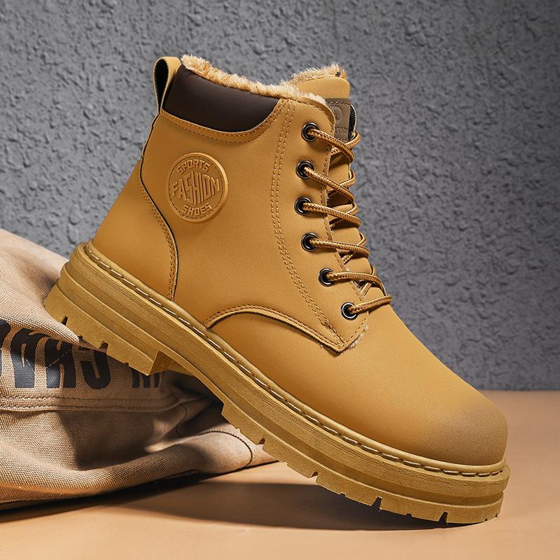 

Мужские ботинки с высоким голенищем 2025 осень и зима британский стиль большие желтые ботинки пара рабочие ботинки Мартин мужские бархатные хлопковые ботинки 44