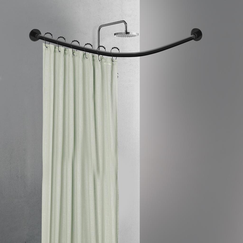 Stainless Steel Shower Curtain Rail L Shape No Drilling Shower Rail Corner Bathtub Telescopic Rod