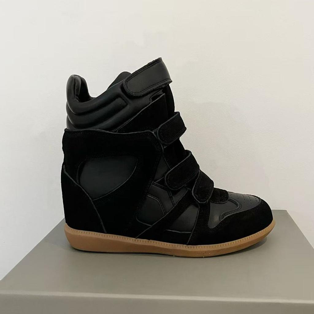 Chaussures montantes blanches en cuir véritable avec rehausse intérieure de 7 cm pour femmes Automne Nouvelles Chaussures de sport décontractées à velcro