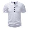 Men's Summer Hip Hop Streetwear Solid Color T-Shirts Bamboo-Handled Henry Collar Casual Button Short Sleeve Top Tees
