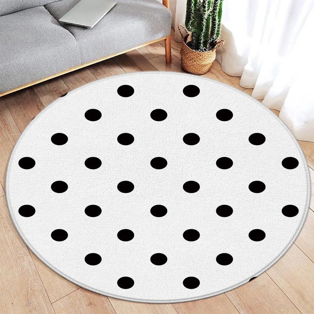 White Dot Black Round Carpet Modern Geometric Minimalist Rug Home Living Room Bedroom Decorative Flannel Mats Floor Rugs