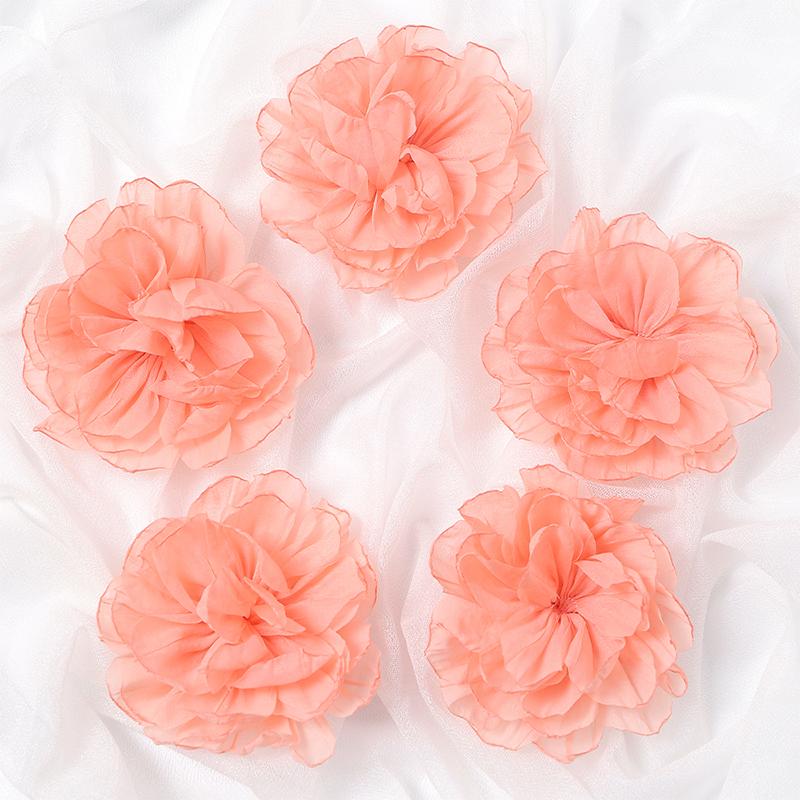 3/5Pcs 10cm Handmade Big Chiffon Fabric Artificial Flowers Head for Headwear Wedding Dress Hats Home Decoration DIY Accessories