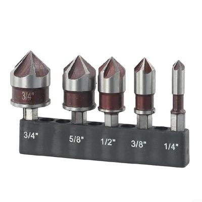 5 Schneiden Sechskantschaft Senkbohrer-Kollektion 1/4" 3/4" Größen 82° Winkelspitze Optimiert für Edelstahl Hartholz Bohren
