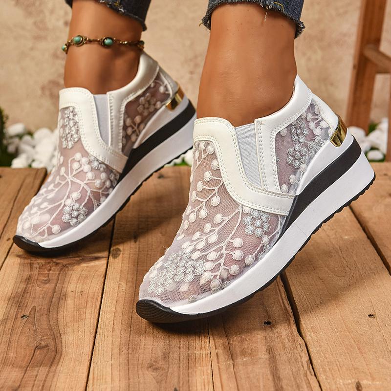Fashion Fashion Embroidered Wedges Shoes for Woman Summer Mesh Breathable Platform Sneakers Women Lightweight Slip On Casual Sport Shoes