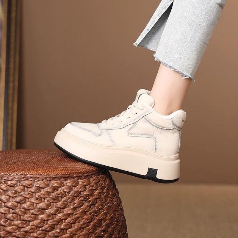 Height-increasing thick-soled muffin board shoes women's autumn new high-top versatile sports shoes lightweight lace-up casual shoes