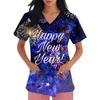 Women's Fashion Printed Short Sleeve V Neck Pattern Tops Pocket Working T-shirts