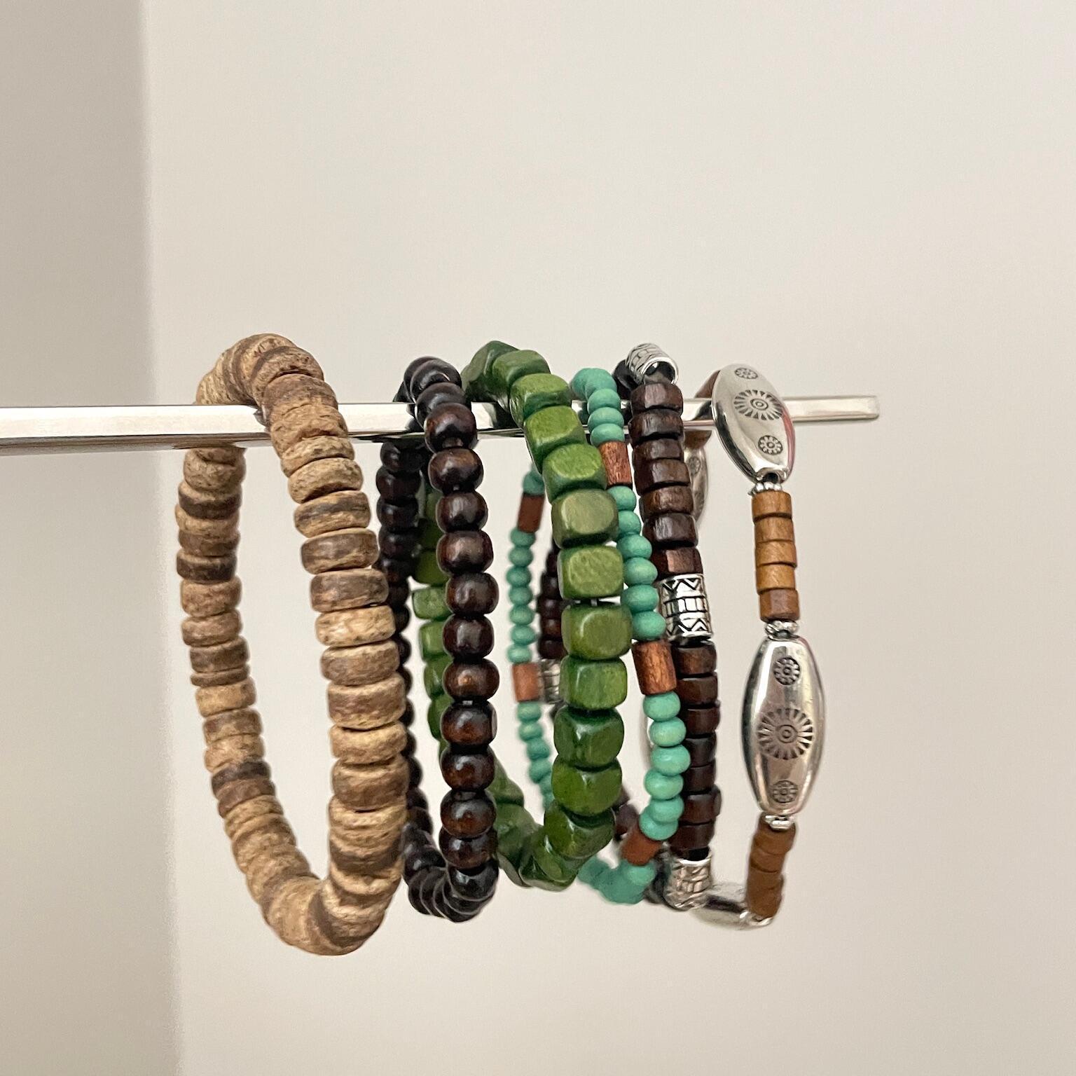 Неправильный деревянный бусина кокосовая скорлупа бусины браслет шести-штучный набор ретро этнический стиль браслет персонализированный браслет