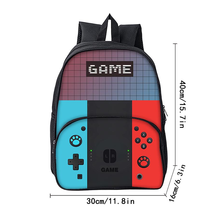 Lässiger Pendler-Spielekonsolen-Rucksack mit rundem Frontfach für Jungen/Mädchen Beste Geschenke 2D Flache Cartoon-Schultasche für Kinder