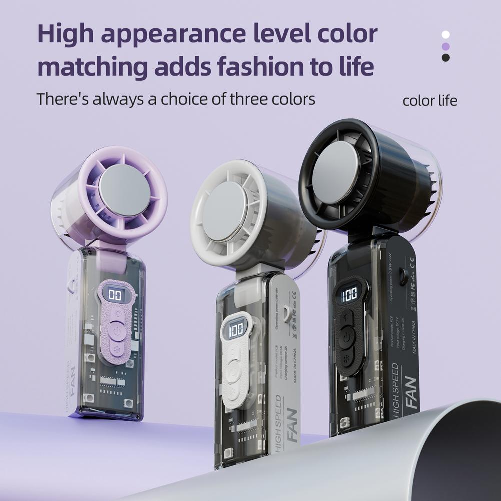 High Speed Turbo Fan with LED Light LED Display Foldable Personal Cooling Fan 3600mAh Electric Mini Turbo Fan for Outdoor Travel