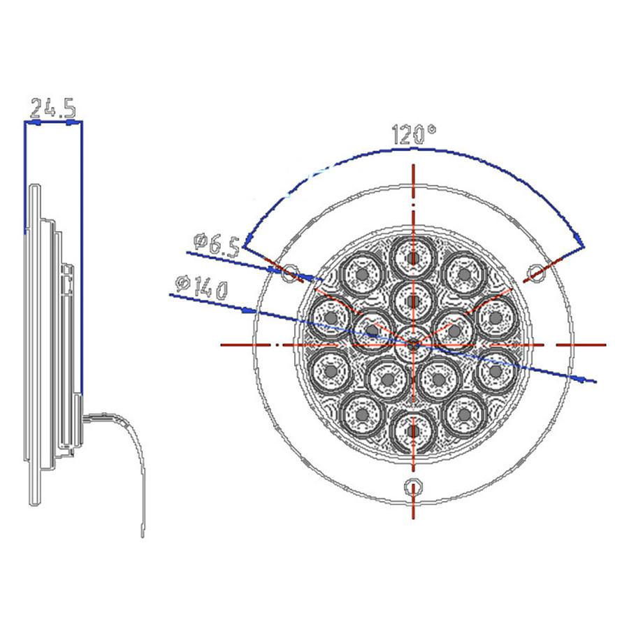 

16-LED 24V Round Tail Light For Truck Trailer