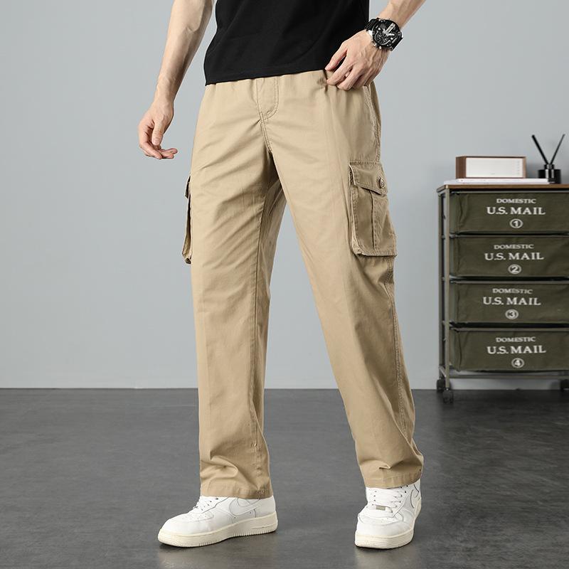 Pure cotton long pants men's thin large size loose casual pants trendy wear-resistant versatile straight-leg pants overalls
