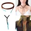 Bohemian Style Leather Sweater Chain Necklace for Women Turquoise Stone Pendant Long Necklace Boho Jewelry Gift