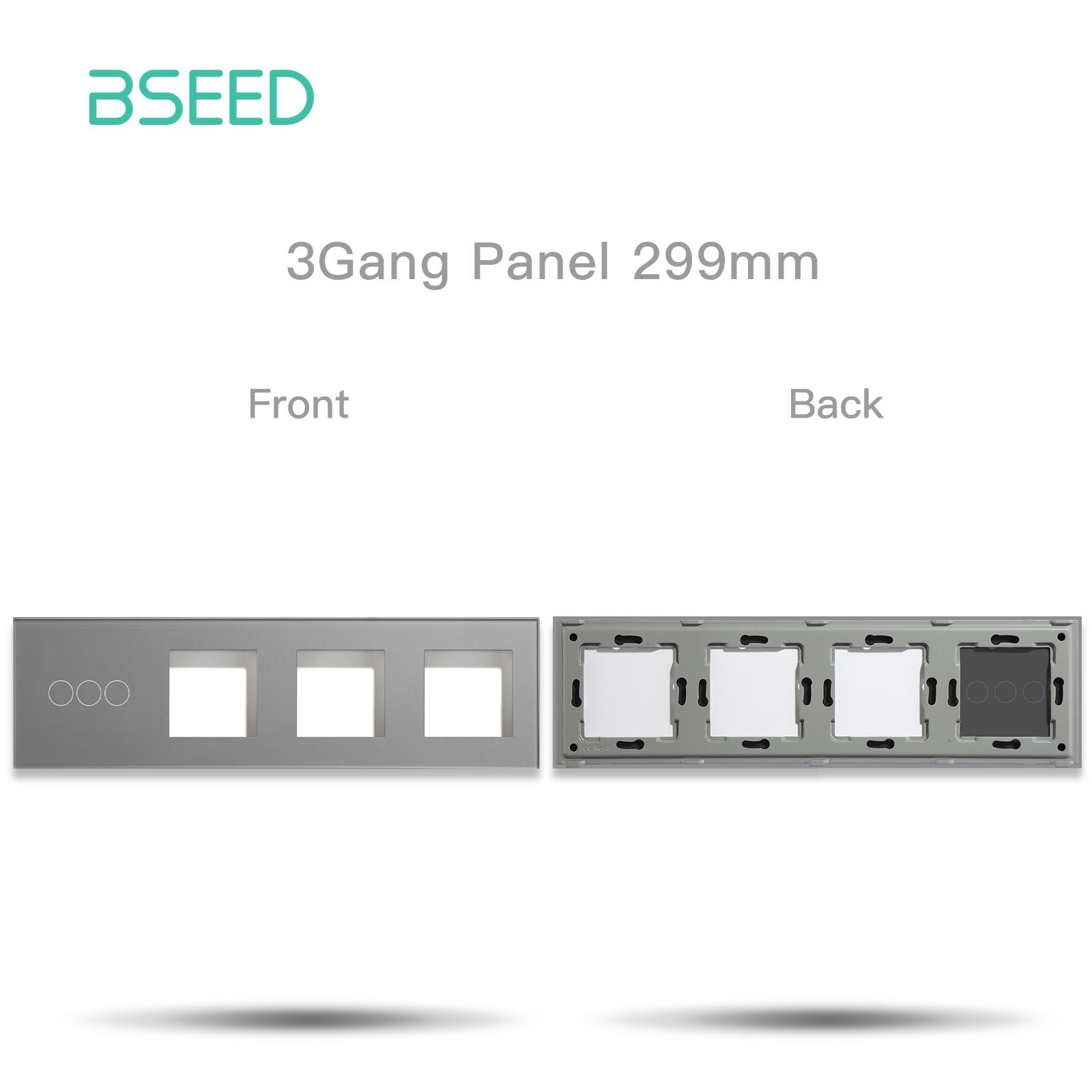

BSEED 299mm 1/2/3Gang Switch Panel With Triple Socket Frames Metal Plate Included Crystal Glass Panels DIY Part Only EU standard