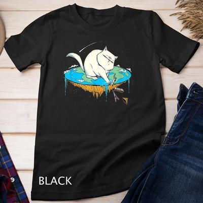 Lustiges Katze Flache Erde T-Shirt Geschenk für Katzenliebhaber Unisex T-Shirt