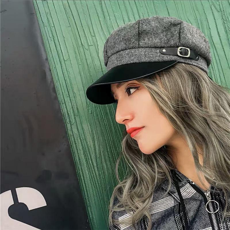 Women's Wool Beret: Fashionable Korean-Style Duckbill Hat, Warm and Stylish Octagonal Design for Autumn and Spring