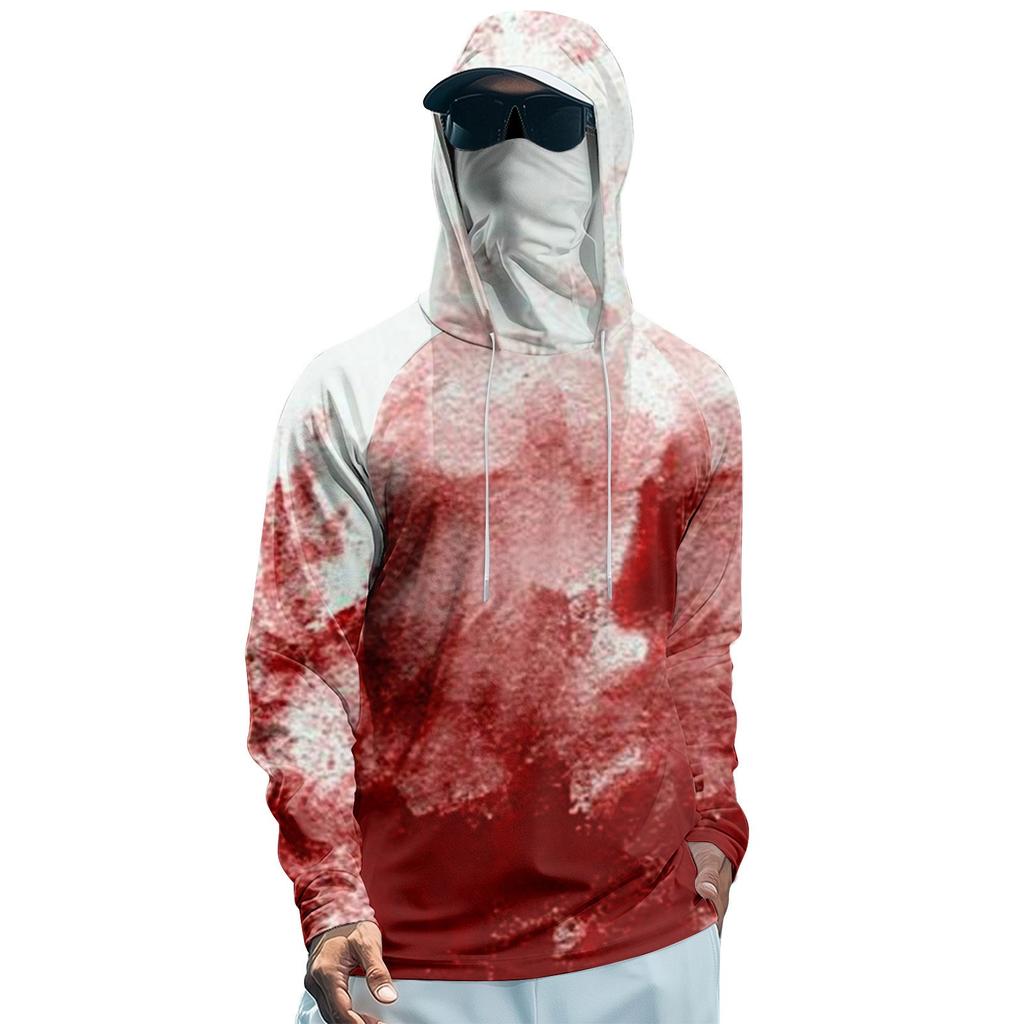 Funktions-Angel-Raglan-Hoodie für Herren mit Halloween-Print - UV-Schutz 50+ Langarm-Sonnenschutzshirt mit Mesh-Visier