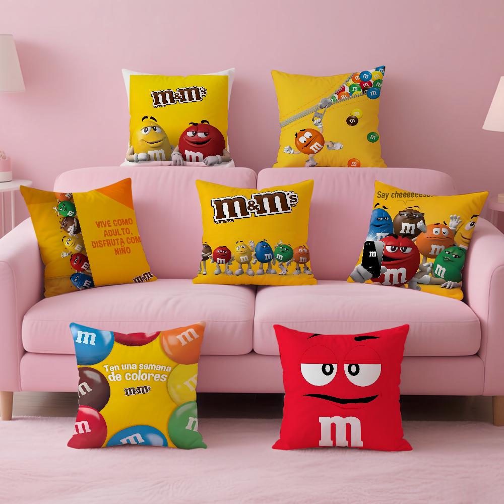 Mode M&M's Schokoladenbonbon Meme Kissenbezug Hausstaubmilbenabweisender Kissenbezug Unsichtbarer Reißverschluss Seidig kurzer Plüsch Sofakissenbezug