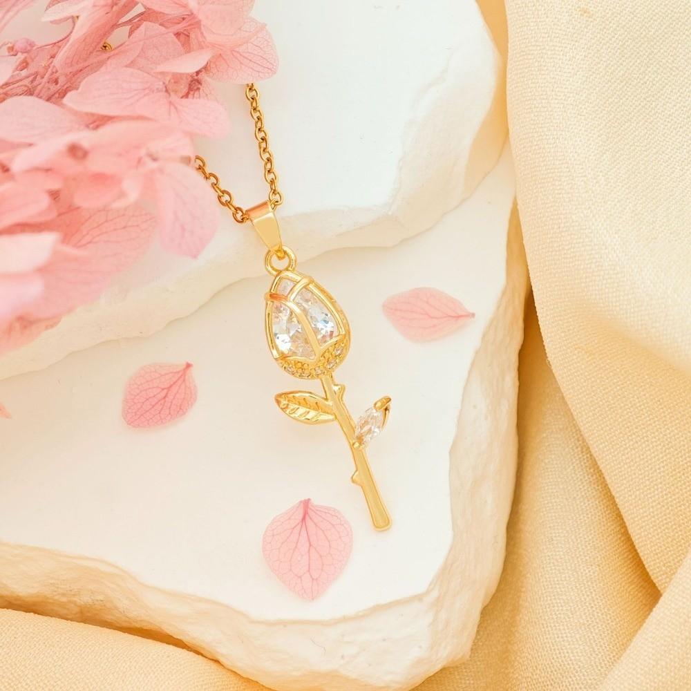 Minimalist Tulip Flower Pendant Necklace Elegant Stainless Steel Choker Zircon Pendant For Women Style D