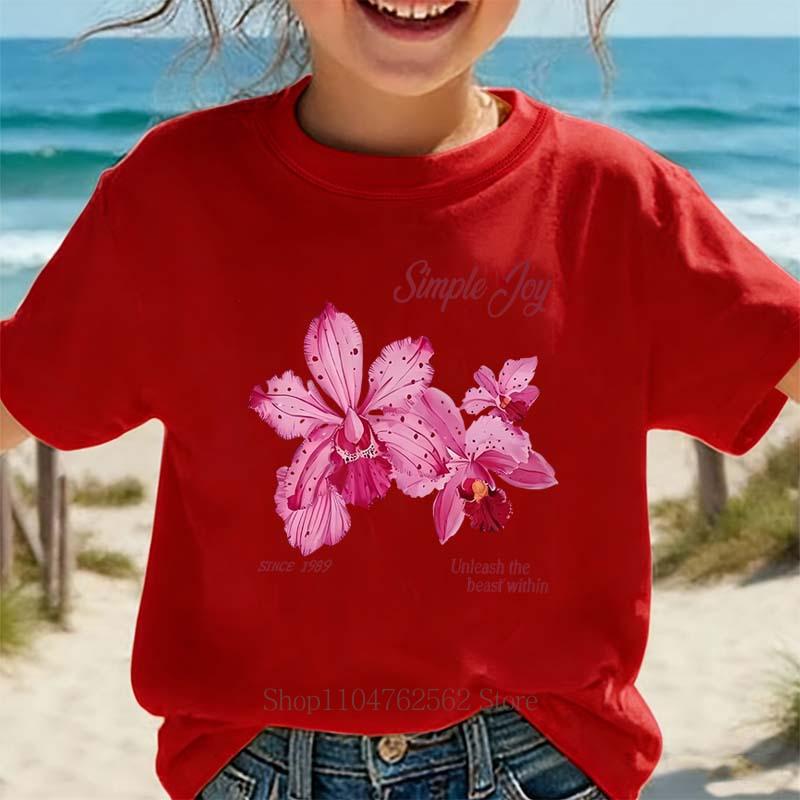 Flower Graphic Print Children T-shirts Summer Girls Casual Cute Fashion Colorful Comfort Tops Kids O-Neck Short Sleeve Tees