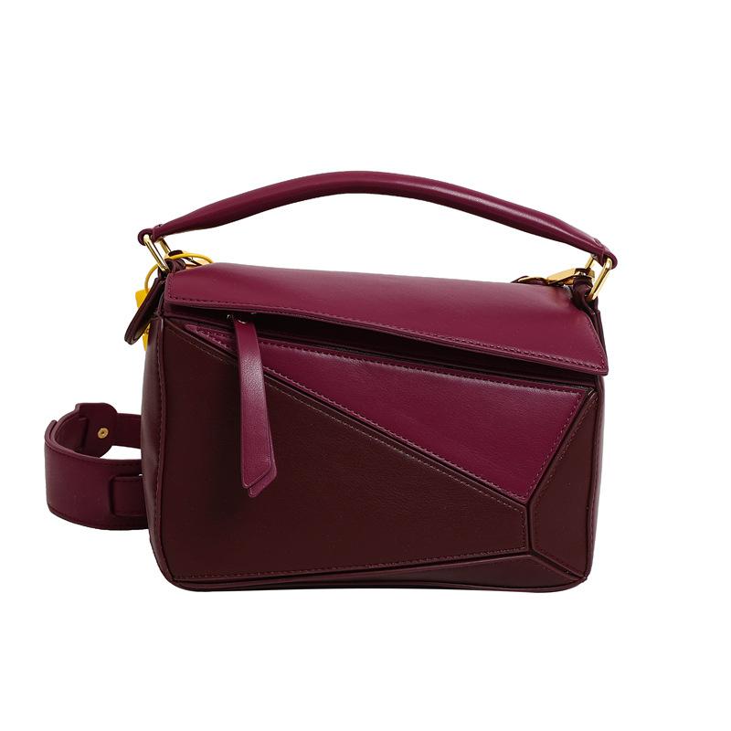 Geometric folding shoulder bag women's new splicing contrasting color messenger bag large-capacity textured handbag