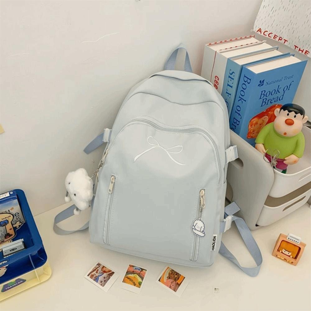 Casual Student Schoolbag Solid Color Korean Style School Bag Sweet Bow Backpack  Unisex