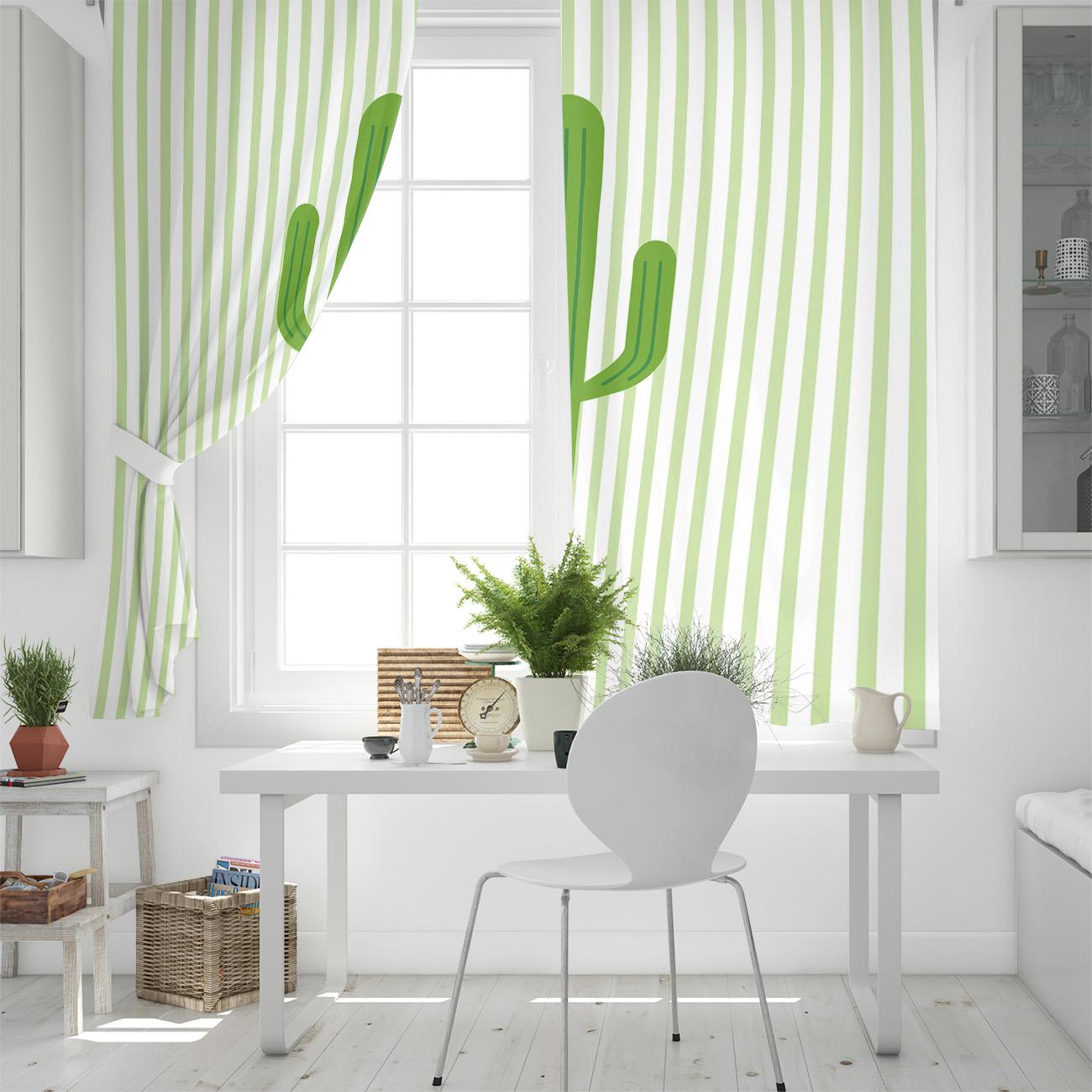 Растение Зеленый Кактус Геометрические Полосы Роскошные Домашние Шторы Товары для дома — фото 4