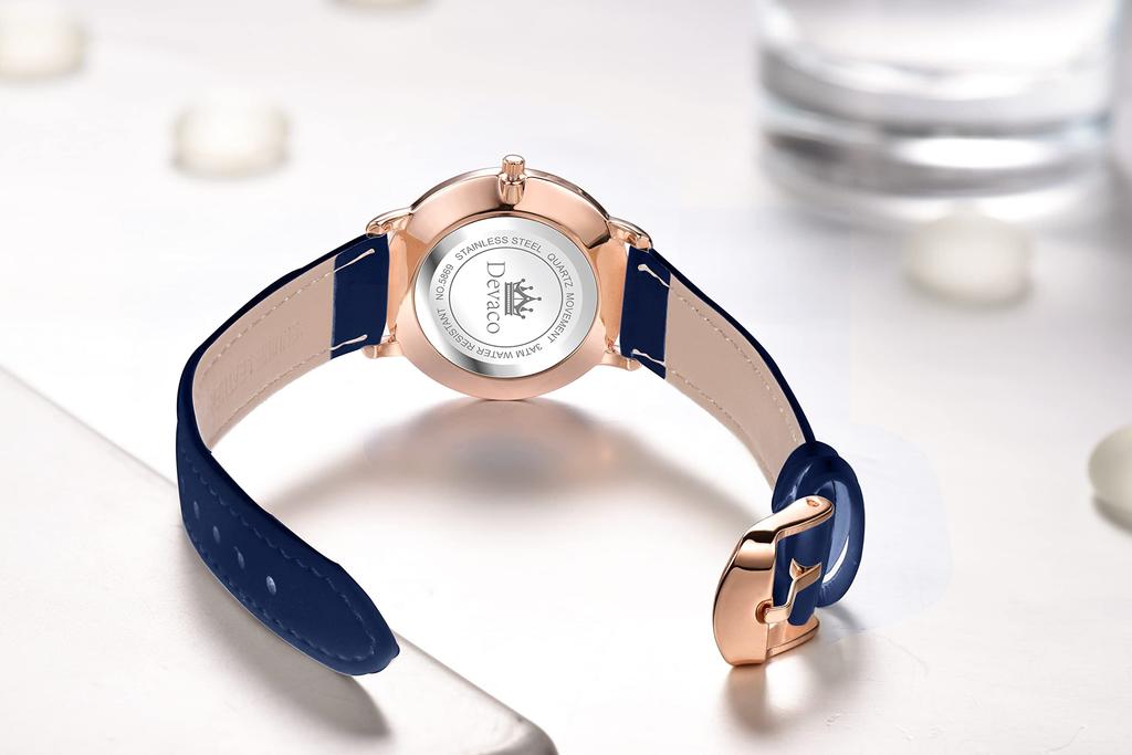 Stylish Women's Wristwatch In Blue, Waterproof, Ultra-thin, with a Leather Strap, Analog, Small, Simple Dial, Easy To Read, Slim, Lightweight, and