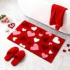 Valentines Bathroom Rug Red Pink White Love Heart XOXO Absorbent Non Slip Anniversary Wedding Floor Mat Home Decoration