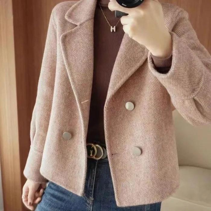 Women's Double-Sided Wool Coat - Petite, Long Sleeve, Short Top, Stylish Spring/Autumn Suit