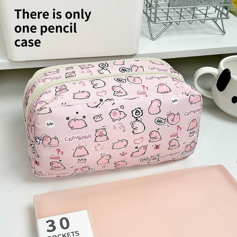 Pencil Bag Capybara Pink Transparent Large Capacity Cute Stylish Storage Pouch Student Portable Stationery Organizer