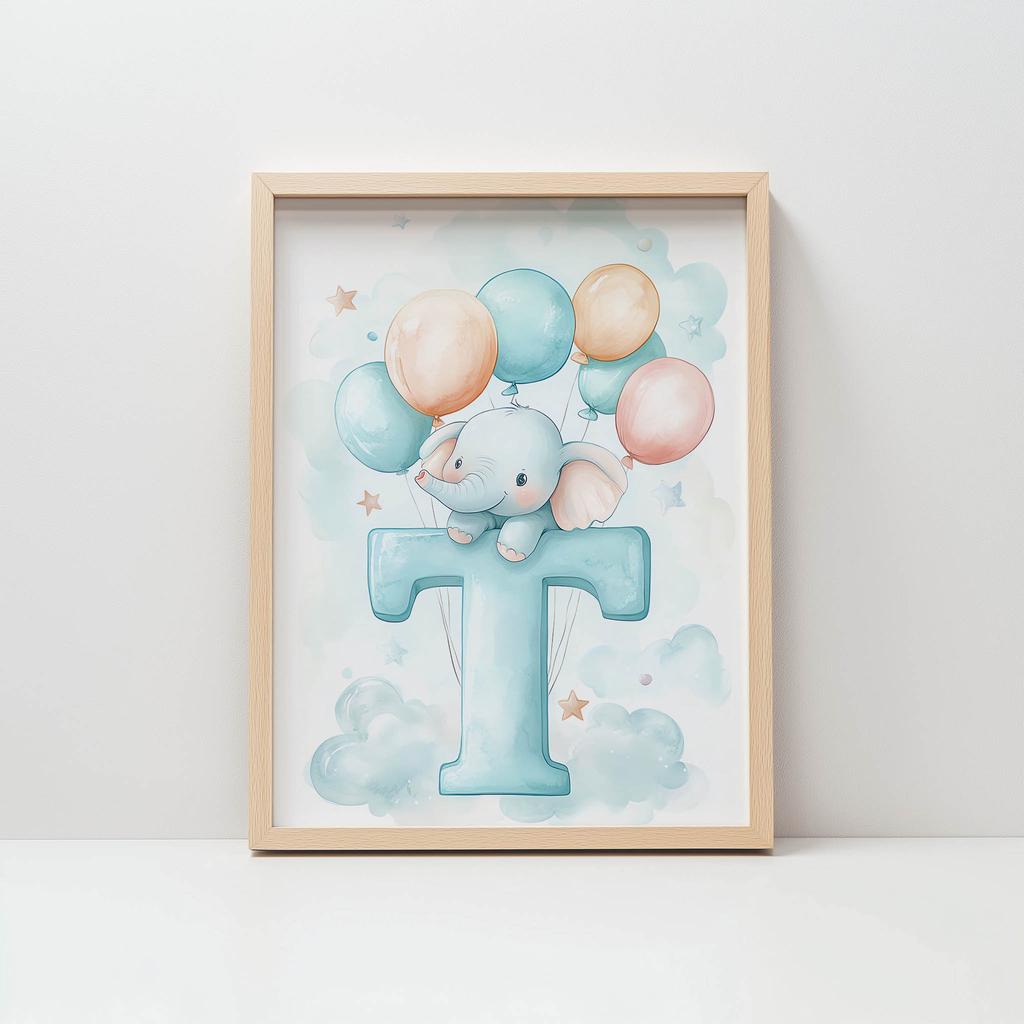 Plakat Słonik Na Literce T Plakat Słonik Na Literce T, 70X100 Cm, Bez Ramy, Płótno Premium Na Blejtramie