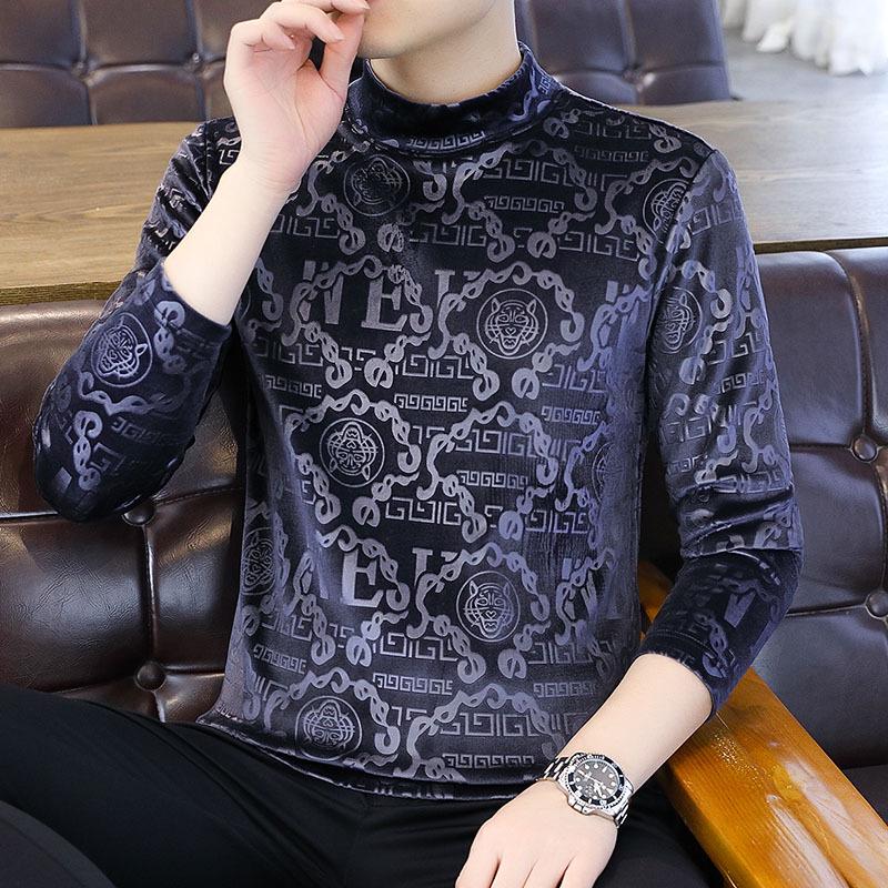 VantaGoods Trendy gouden fluwelen sweatshirt met lange mouwen voor heren - dik, warm, herfst/winter T-shirt met halfhoge kraag XL (125-140 jin)