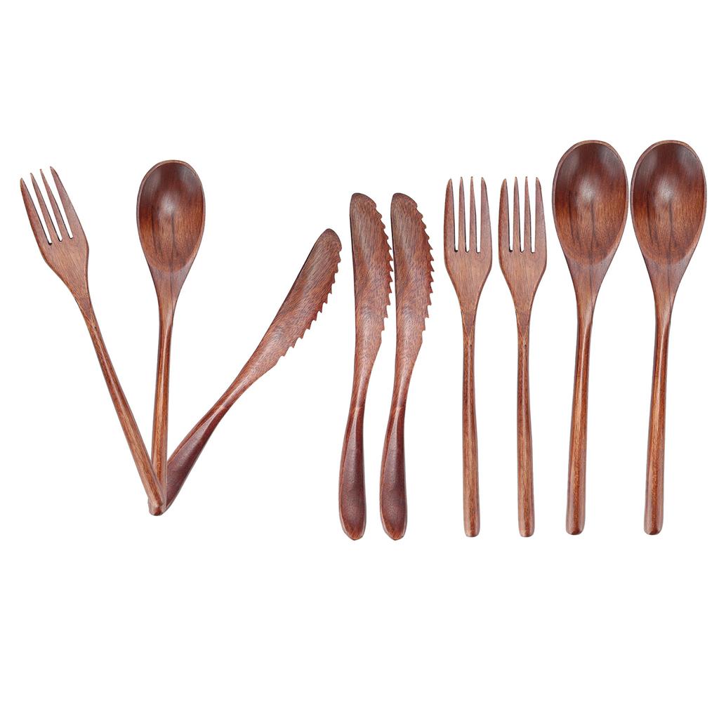 3er Set Geschirr Holzgabel Löffel Messer Set Küchenbesteck für Zuhause Café Restaurant
