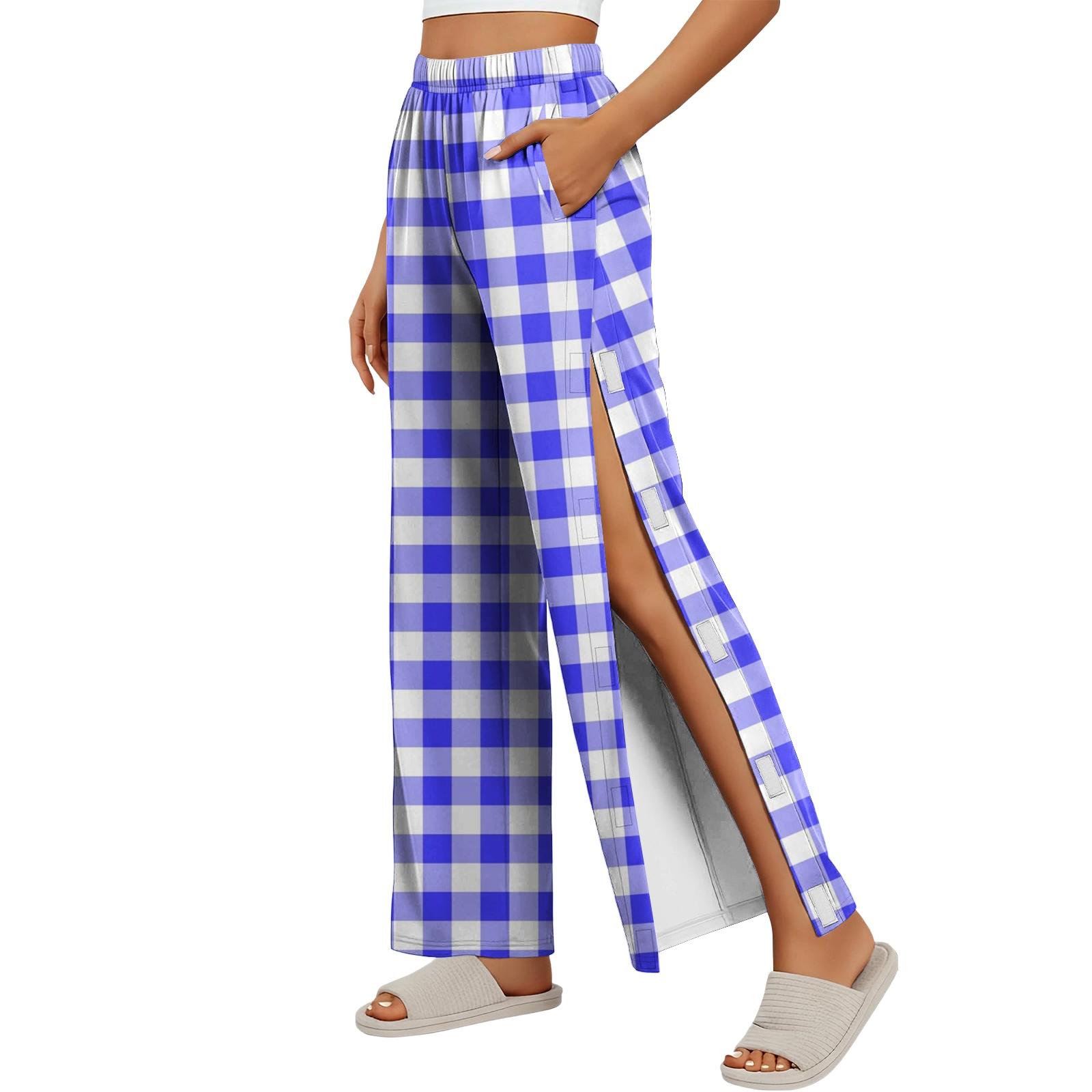 

Women Plaid Side Velcro Closure Easy Open Post Surgery Recovery Care Long Pants Adjustable Fit Soft Fabric XXL