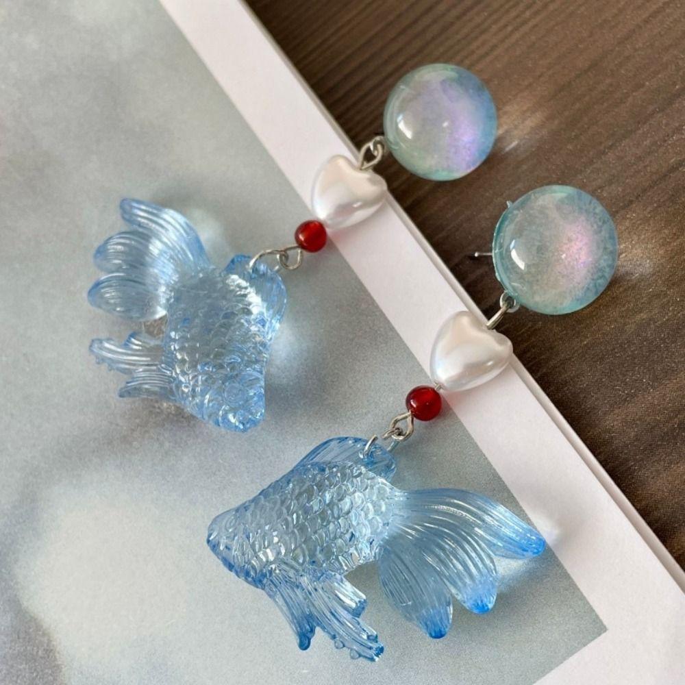 Sweet Fish Drop Earrings Cartoon Beach Style Earrings Unique Goldfish Resin Earrings  Women