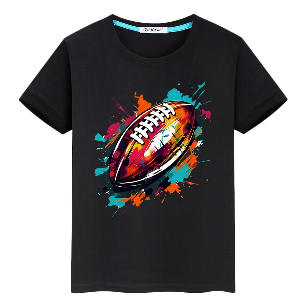 Rugby Print T-shirt 100%Cotton Cute Short Kawaii Tops  pride tshirt boy Summer anime Tees y2k one piece  gift kids clothes girls