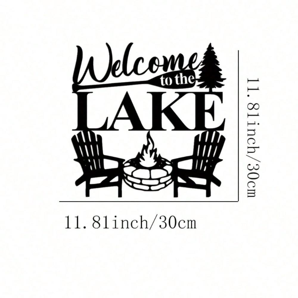 Vintage Welcome To The Lake Metal Sign Wall Art Decor Rustic Cabin Gift