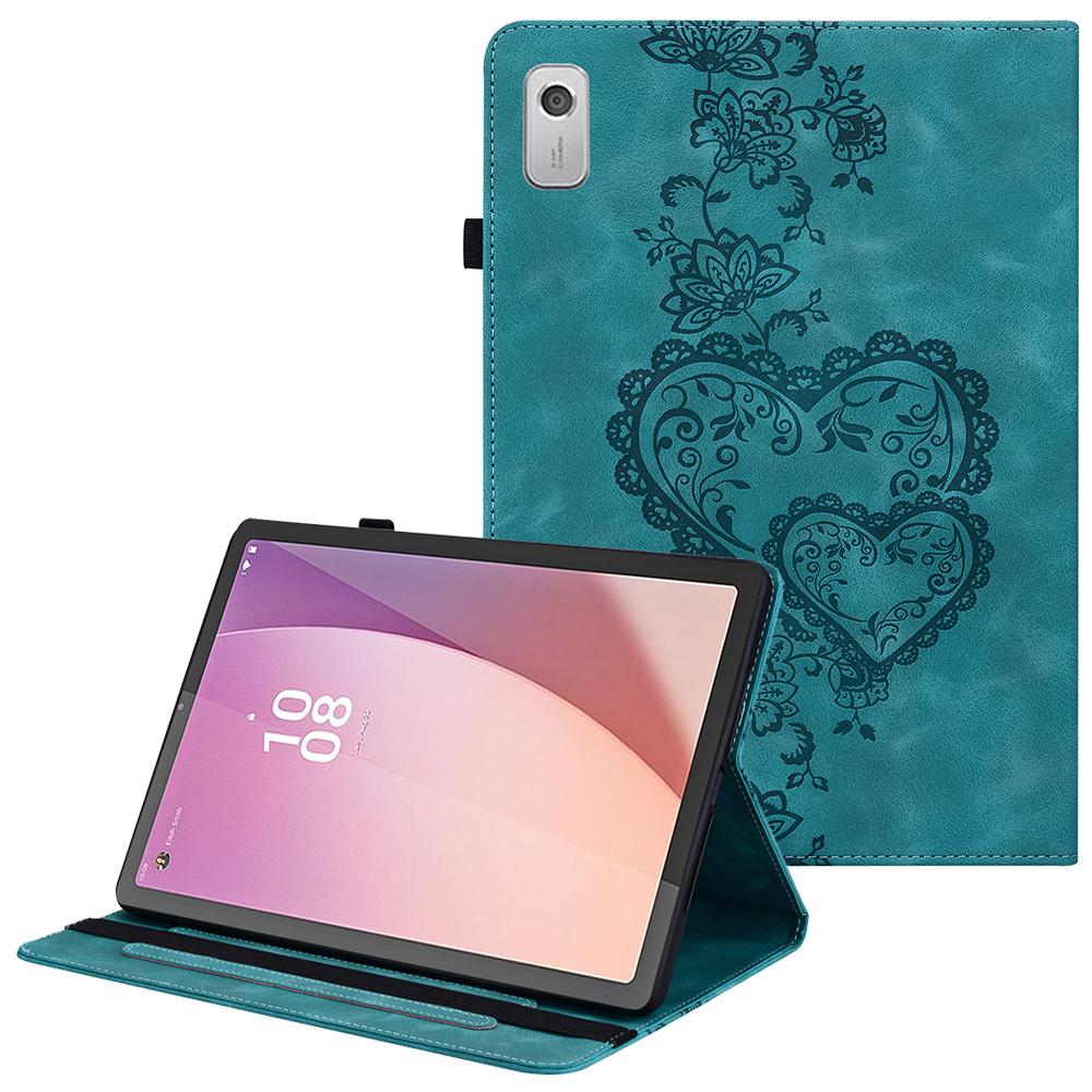 For Lenovo Tab M9 Leather Case Heart Imprint Foldable Stand Card Slot Stylus Holder Tablet Cover