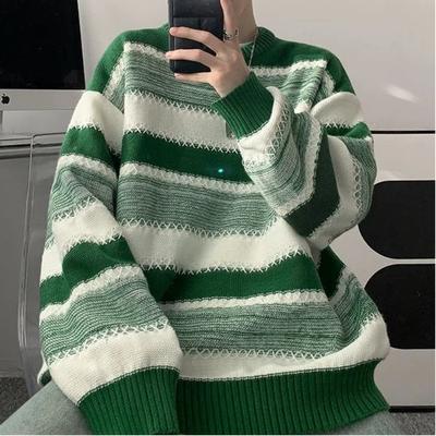 Autumn Winter New Style Lazy Style Sweater For Men Trendy Striped Design Sense Loose High End Knitwear Top