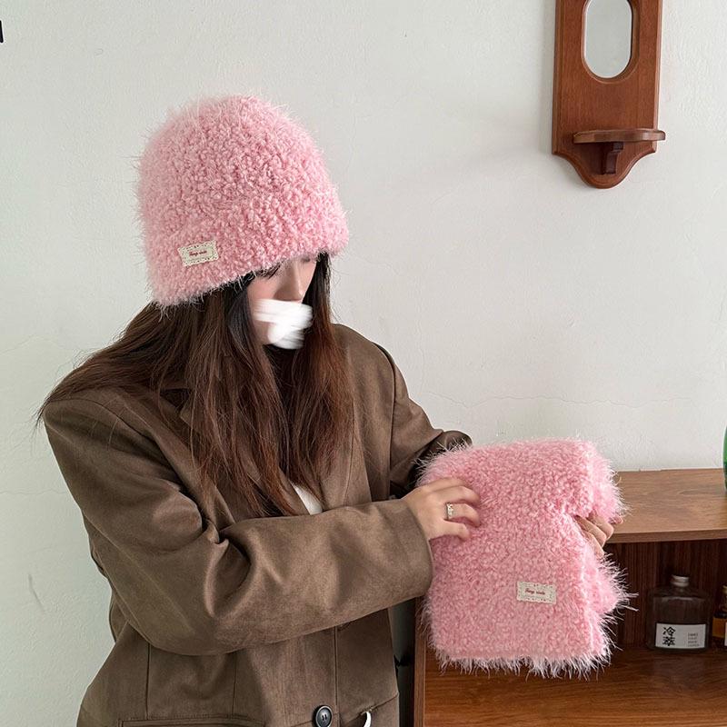 Bright Color Knitted Scarf and Hat Set - Solid Winter Warm 2-Piece for Women